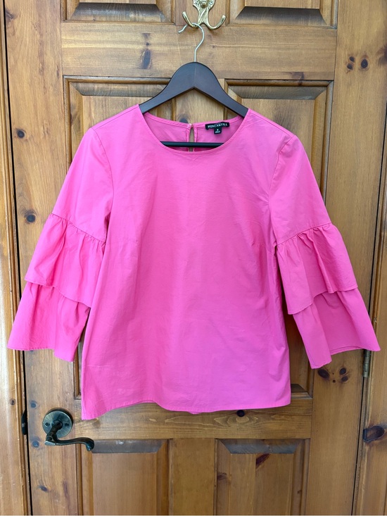 J. Crew Factory Tops - J.Crew Factory, Hot Pink Tiered Ruffle Sleeve Blouse, size 8
